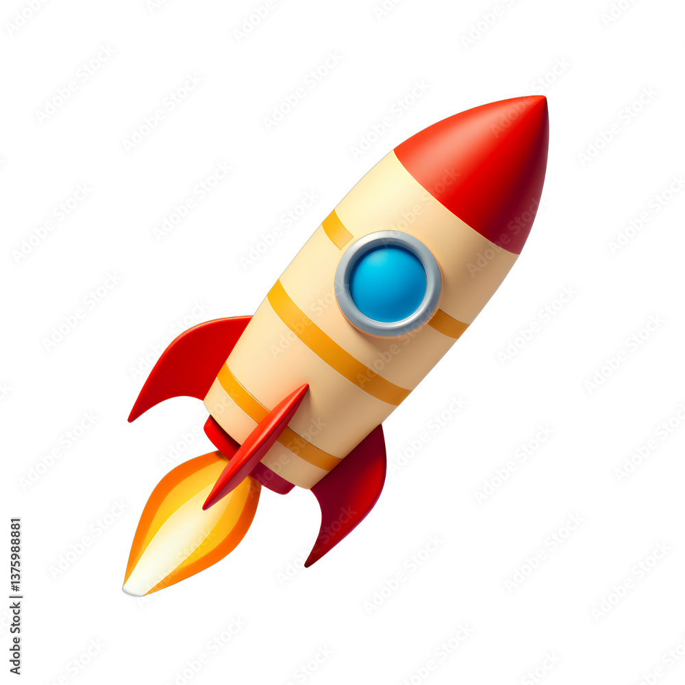 Cartoon Rocket Launching with Flame - Transparent Background