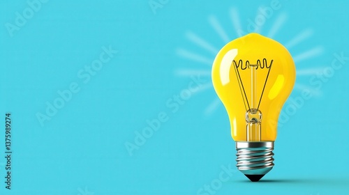 Bright yellow lightbulb on a light blue background, radiating light beams. The image is clean and simple, suggesting ideas, innovation, and inspiration.