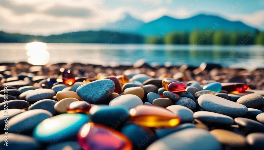 Obraz premium Colorful stones by the lake. 