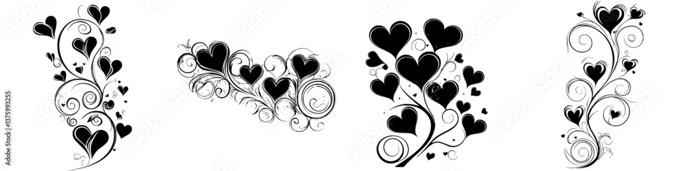 Intricate black heart designs showcase elegance and creativity in a decorative arrangement for various celebrations Intricate black heart designs showcase elegance and creativity in a decorative arrangement for various celebrations