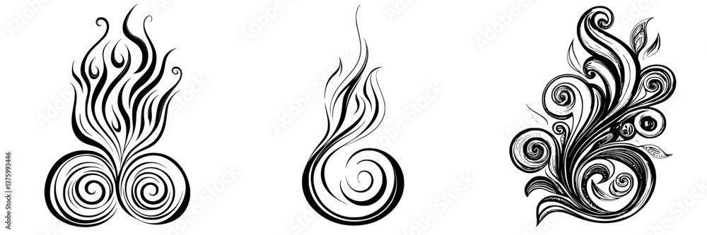 Unique swirling designs in black and white showcasing intricate patterns and organic shapes Unique swirling designs in black and white showcasing intricate patterns and organic shapes