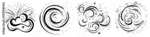 Decorative swirl designs with stars and sparkles for creative art projects and crafts