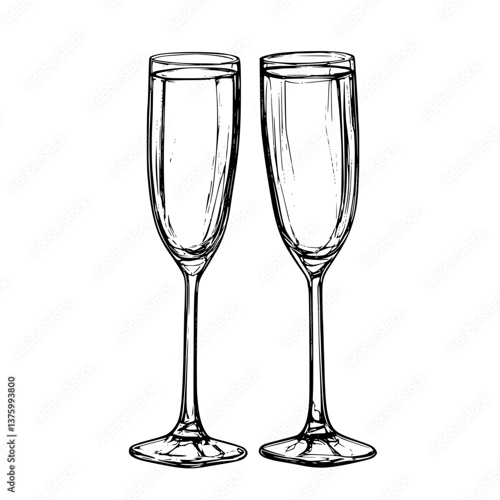 Elegant champagne flutes filled with sparkling water on a minimalist table setting in a bright room Elegant champagne flutes filled with sparkling water on a minimalist table setting in a bright room