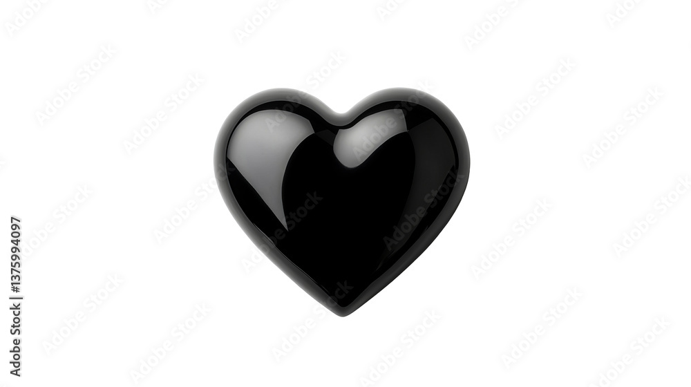 Glossy black heart for Valentine's Day, love, and romance, cut out transparent Glossy black heart for Valentine's Day, love, and romance, cut out transparent
