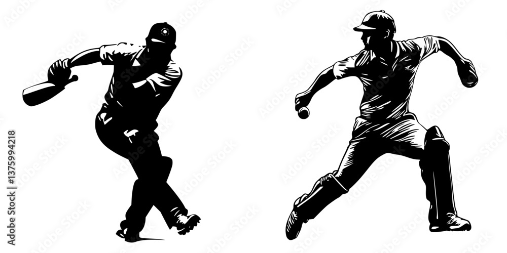 Dynamic cricket players engage in batting and bowling at a local field during an afternoon match Dynamic cricket players engage in batting and bowling at a local field during an afternoon match