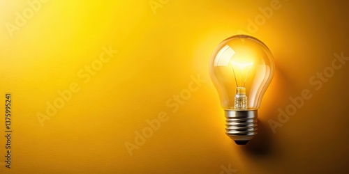 Bright yellow background with a glowing light bulb emitting a warm and cozy ambiance, interior, light bulb