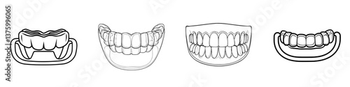Various designs of dental retainers displayed in a row for orthodontic purposes