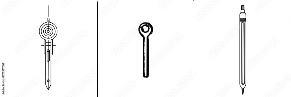 Various drawing tools including compasses, markers, and pencils displayed in a structured layout Various drawing tools including compasses, markers, and pencils displayed in a structured layout