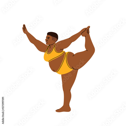 Plus size Girls Practice Yoga With Confidence And Strength, Embracing Body And Its Capabilities, Dispelling Stereotypes Of Physical Fitness And Beauty Standards. Cartoon People Vector Illustration