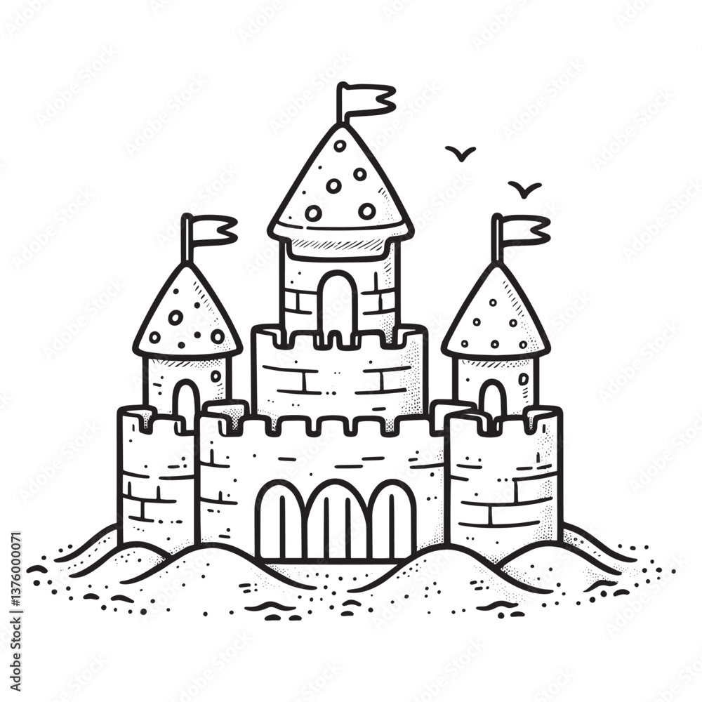Sandcastle. Summer Sand castle Vector illustration isolated and icon Simple illustration for coloring book Sandcastle. Summer Sand castle Vector illustration isolated and icon Simple illustration for coloring book