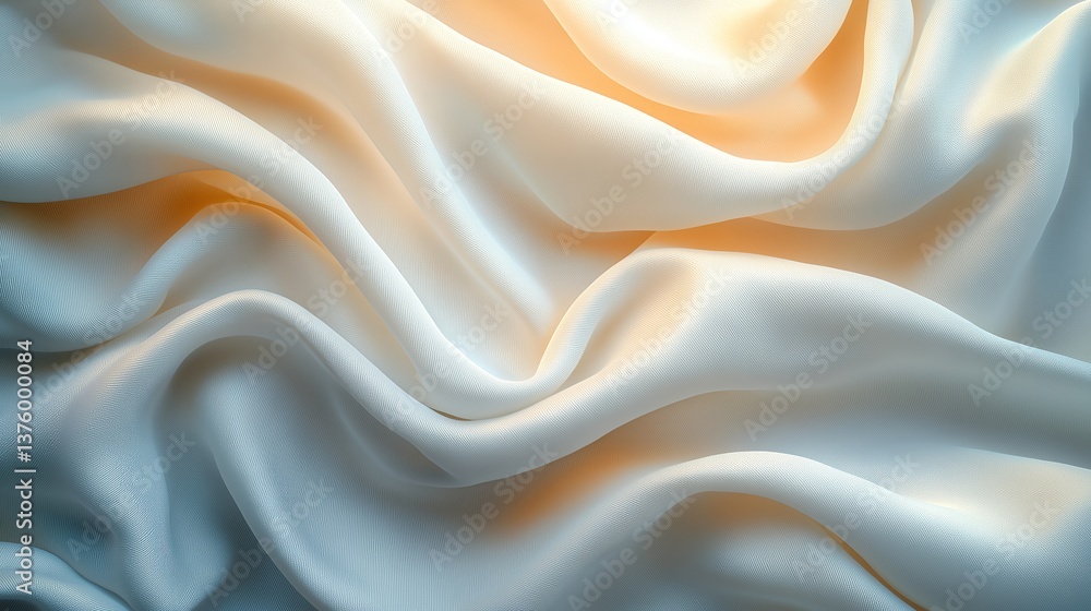 Fototapeta premium Luxurious cream silk draped in soft, warm light, creating a feeling of elegance and serenity with gentle folds and shimmering texture.