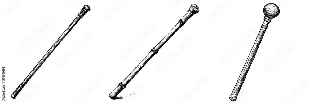Various designs of traditional wooden sticks displayed on a plain background highlighting artistic craftsmanship and detail Various designs of traditional wooden sticks displayed on a plain background highlighting artistic craftsmanship and detail