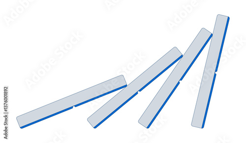 Domino effect chain reaction 2D cartoon object. Crisis impact, cascading failure. Visual metaphor. Dominoes falling in sequence isolated element flat vector clip art on white. Spot illustration