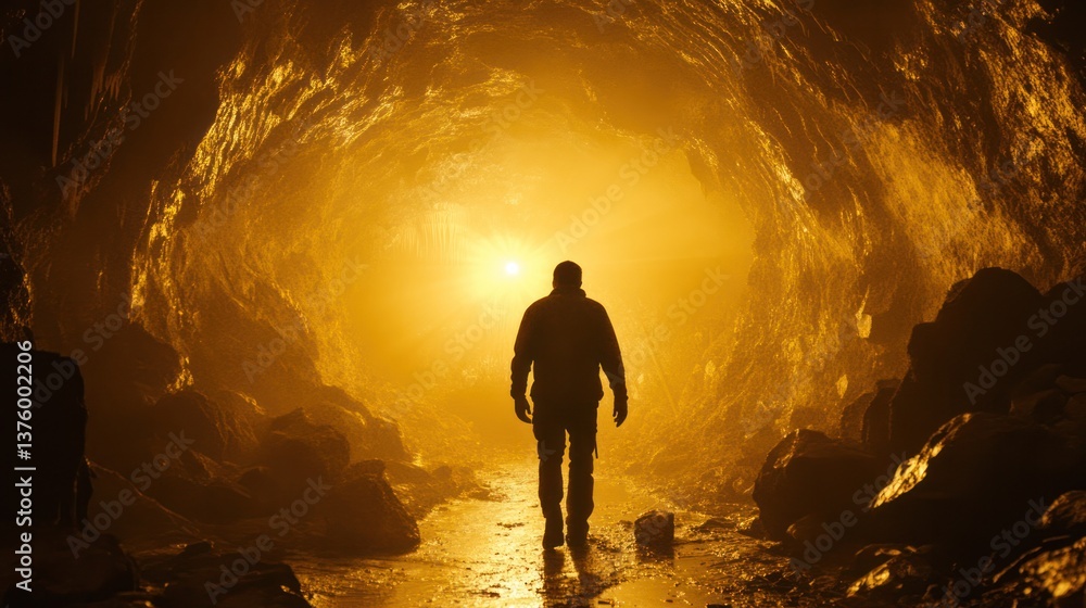 Fototapeta premium Mystical Cave Illuminated by Glowing Organic Elements, Revealing Hidden Geological Wonders