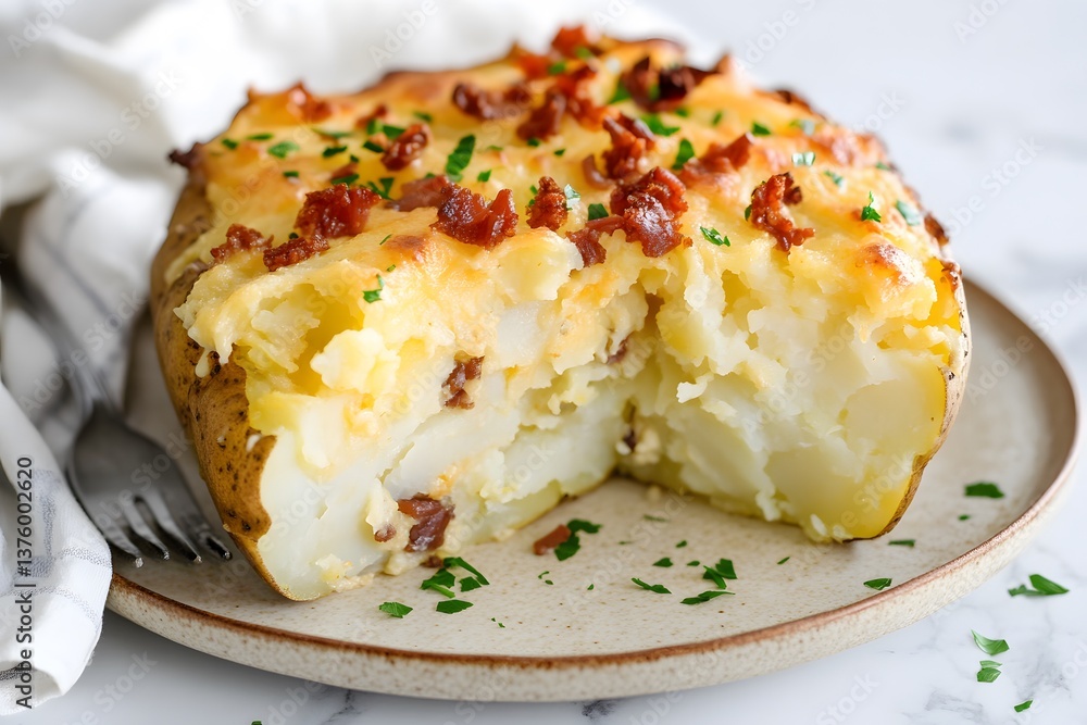 Loaded Baked Potato with Bacon and Cheese, Creamy, cheesy potato with crispy bacon Loaded Baked Potato with Bacon and Cheese, Creamy, cheesy potato with crispy bacon