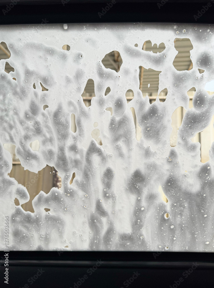 Soap Foam on Window During Car Wash