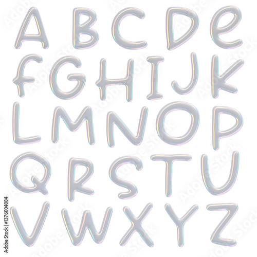 3D Iridescent Soap Bubble Alphabet Uppercase Letters