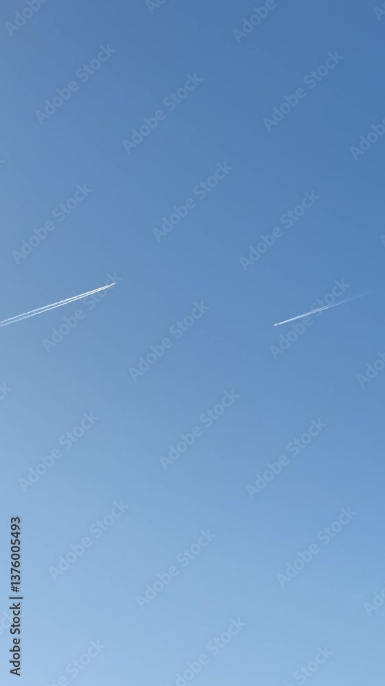 Two Airplanes Flying in Clear Blue Sky Two Airplanes Flying in Clear Blue Sky