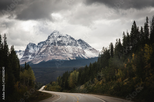 Wallpaper Mural Empty road leading towards snowcapped mountains Torontodigital.ca