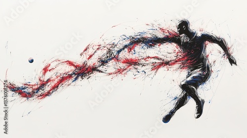 Athlete Capturing Movement With Ballpoint Pen and Generating Lines of Computer Code in Creative Expression