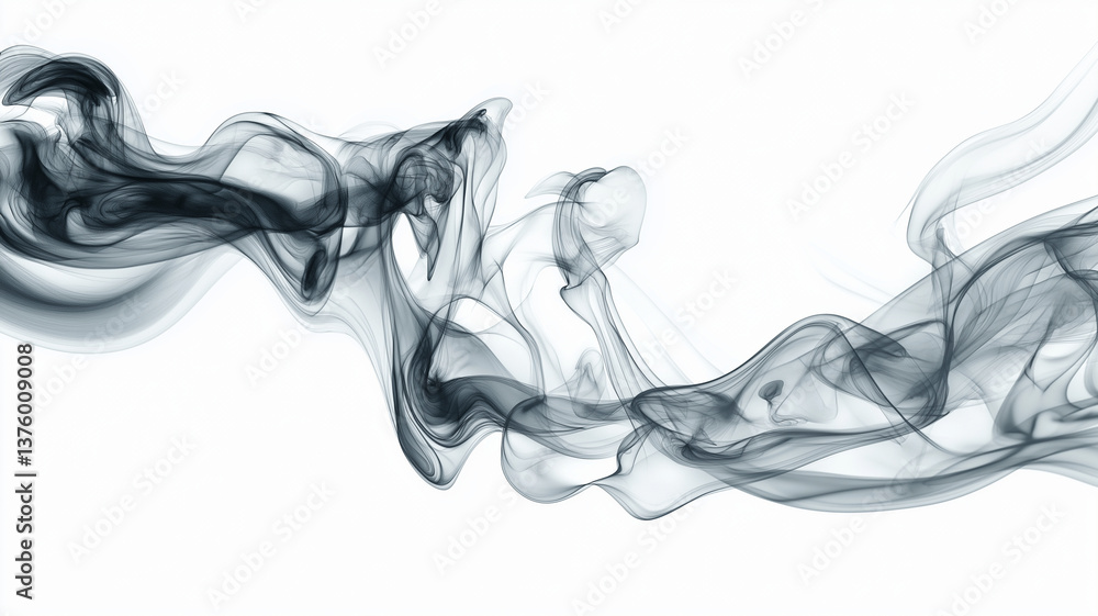 Ethereal smoke swirls gracefully across white background, creating mesmerizing flow of dark and light tones. delicate patterns evoke sense of tranquility and fluidity Ethereal smoke swirls gracefully across white background, creating mesmerizing flow of dark and light tones. delicate patterns evoke sense of tranquility and fluidity