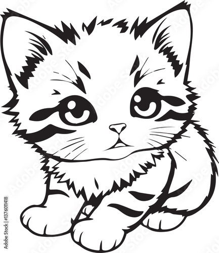 Cute kitten. Hand drawn vector illustration