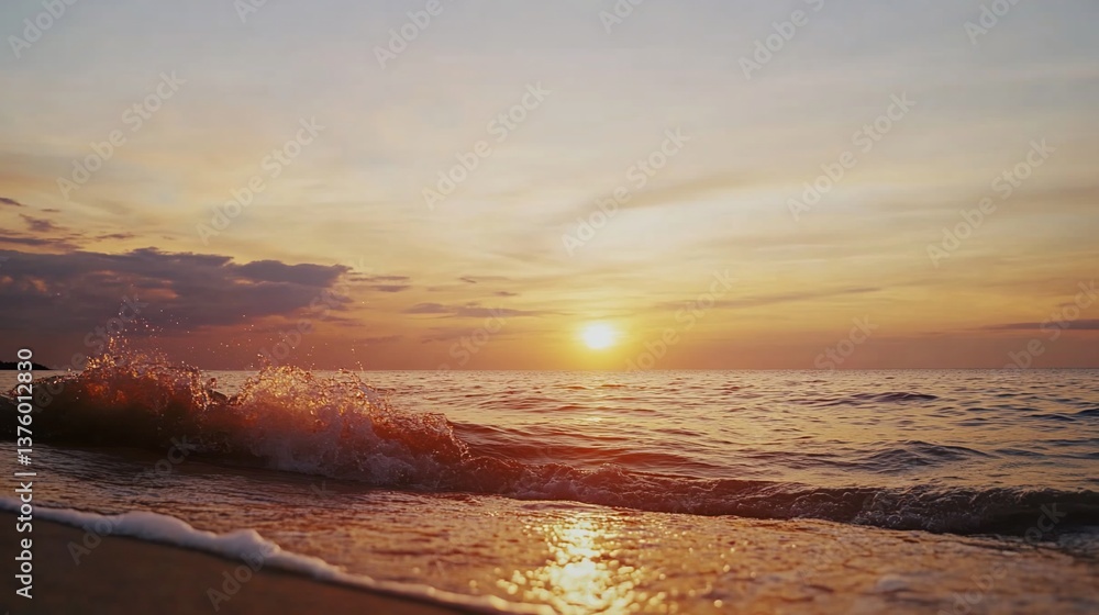 Fototapeta premium Sunset Ocean Beach Calm Waves Summer Vacation