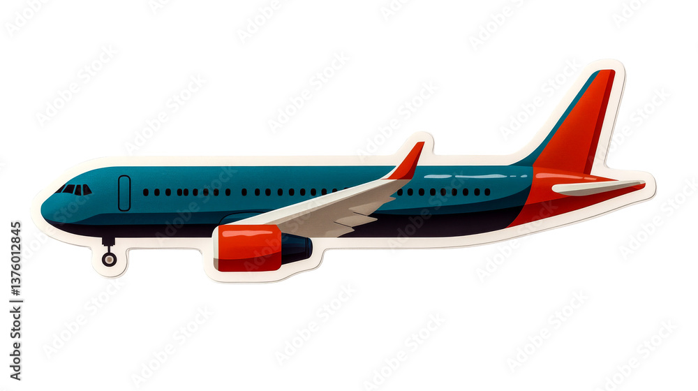 Fototapeta premium Vivid commercial airplane, travel industry icon illustration, cut out transparent