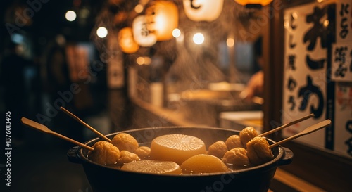 Steaming Japanese Oden Hot Pot with Fish Cakes and Daikon Radish