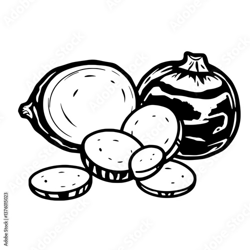 Sliced Kohlrabi and Onion A Fresh Vegetable Illustration