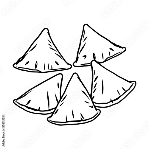 Hand-Drawn Illustration Of Four Triangular Samosas