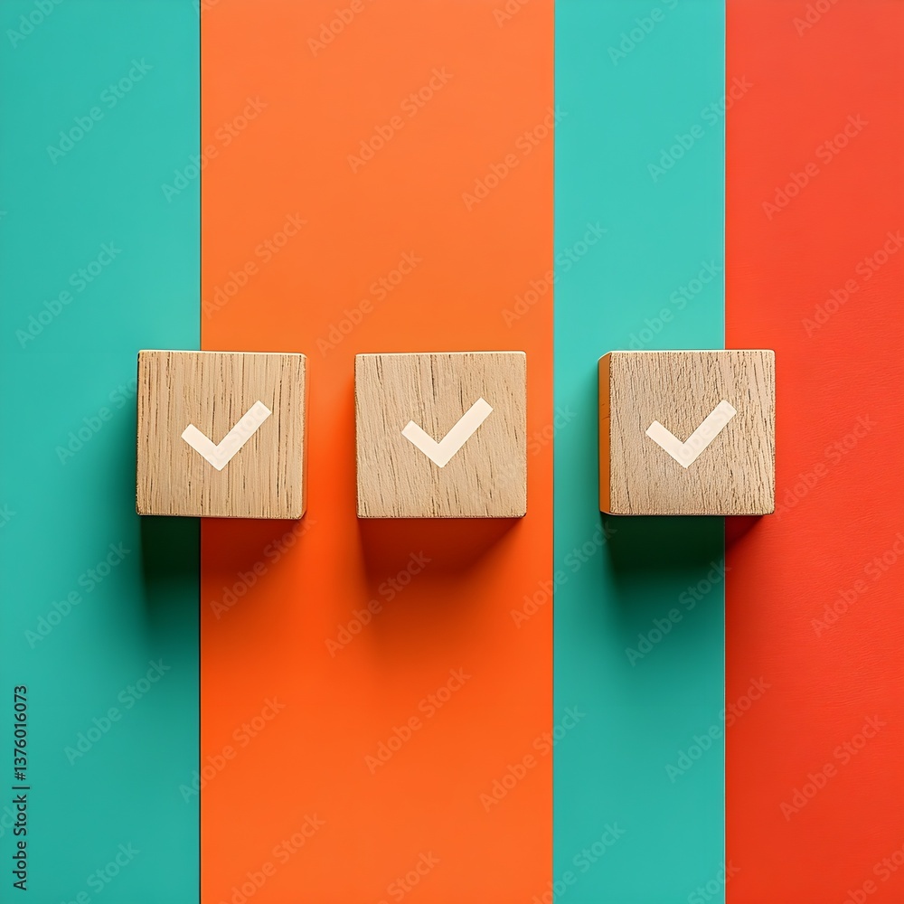 Wooden blocks with check marks on them. Wooden blocks with check marks on them.