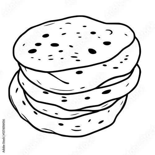 Stack of Round Flatbreads Simple Line Art Design