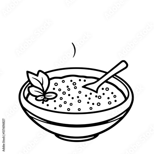 Warm Bowl of Chia Seed Pudding with Mint Garnish