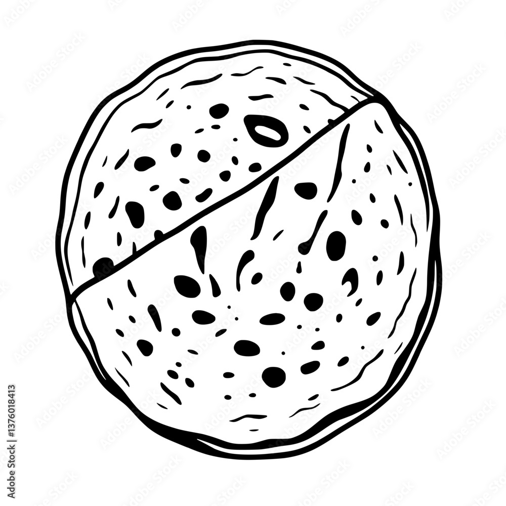 Circular Flatbread Divided Showing Texture And Spots Circular Flatbread Divided Showing Texture And Spots