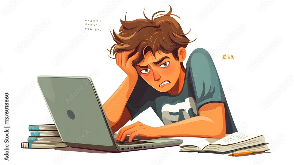 Frustrated Student Using Laptop: Conceptual Image of Education Burnout and Stress
