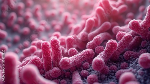 Colorful microscopic view showcases various bacterial structures thriving in a sample. This close-up highlights their fascinating shapes and textures, revealing the complexity of microbial life.