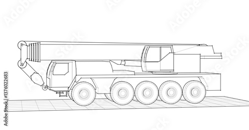 mobile crane sketch 3d illustration
