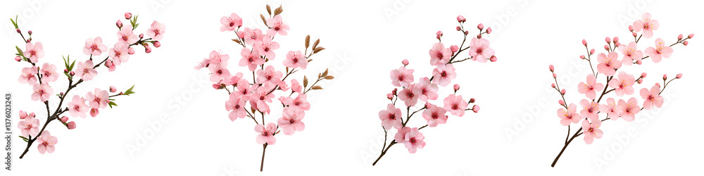 Fototapeta premium Stunning display of vibrant pink cherry blossom flowers blooming on tree branches in a tranquil spring setting