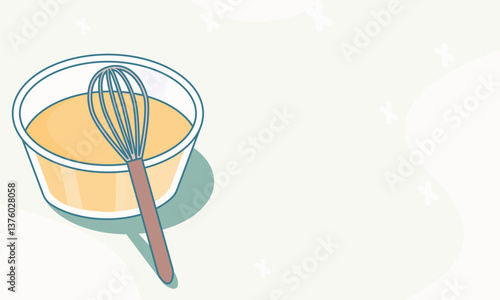 A kitchen scene featuring a bowl filled with a smooth, creamy yellow mixture, representing batter