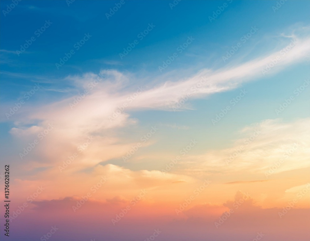 Obraz premium blurred of cloud background with a pastel colored orange to blue gradient. 