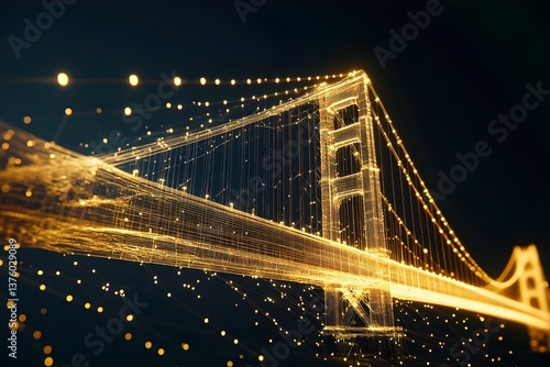 Wallpaper Mural A golden bridge made of lines and particles, glowing in the dark background Torontodigital.ca