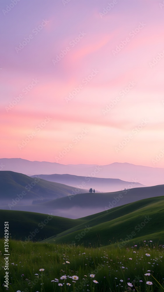 Obraz premium Serene Twilight Landscape with Rolling Hills