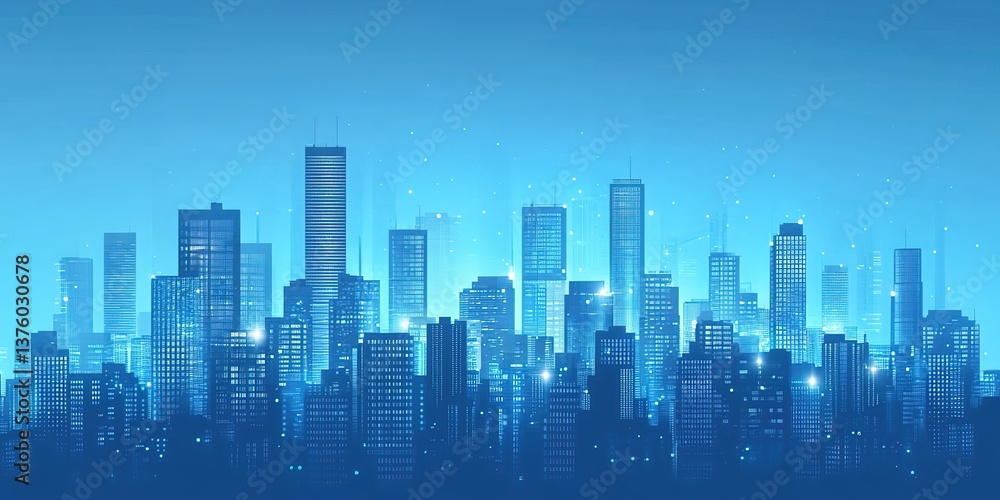 Dynamic Urban Business Landscape: Silhouettes of Corporate Professionals Against Modern City Skyline. Abstract Marketing Background with Blue Gradient, Glass Facades, and Steel Structures Emphasizing Dynamic Urban Business Landscape: Silhouettes of Corporate Professionals Against Modern City Skyline. Abstract Marketing Background with Blue Gradient, Glass Facades, and Steel Structures Emphasizing