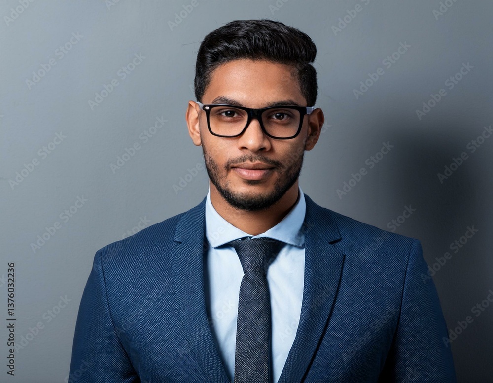 Businessman Wearing Eyeglasses, Looking at the Camera Against Gray Wall Background Businessman Wearing Eyeglasses, Looking at the Camera Against Gray Wall Background