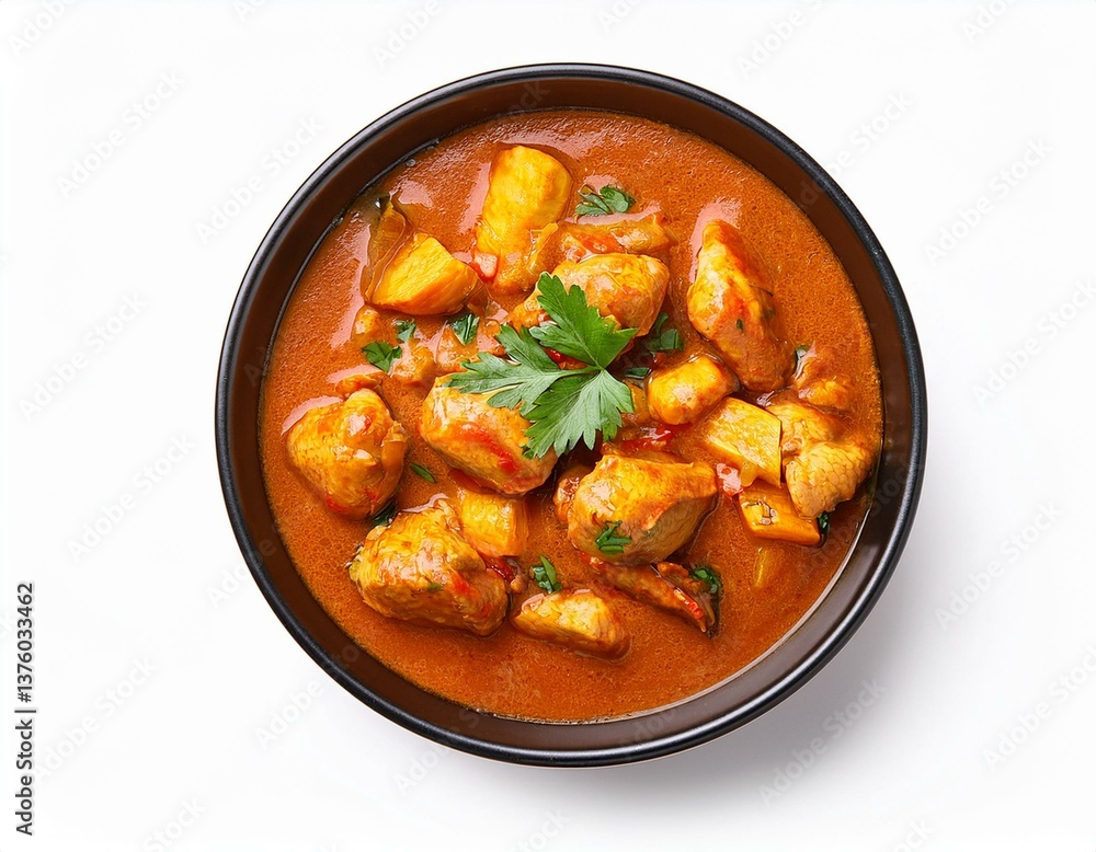 chicken curry top view isolated on white background chicken curry top view isolated on white background