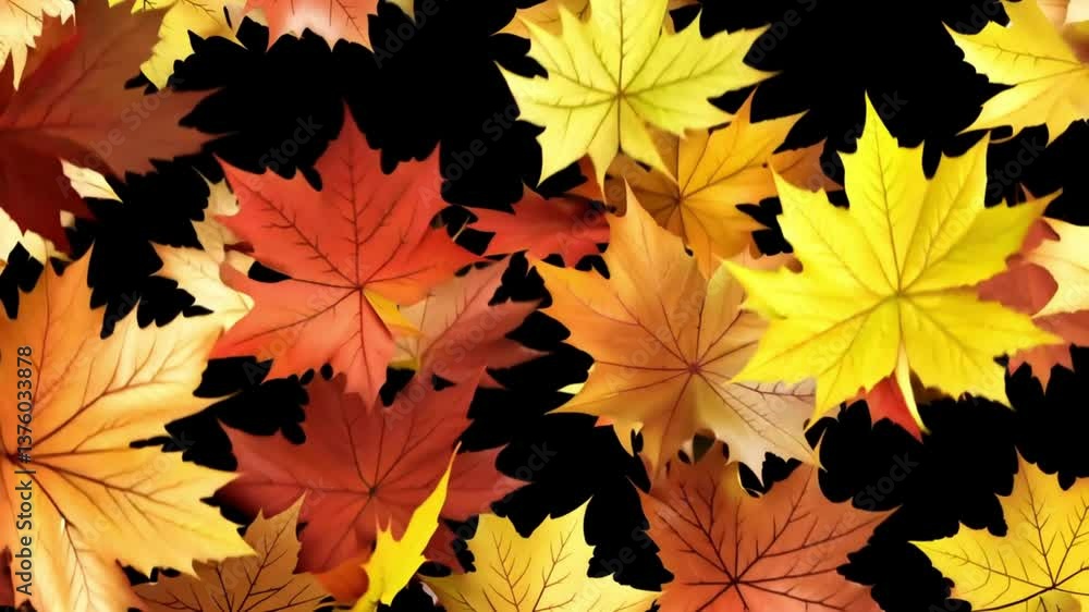 Colorful Autumn Leaves Falling Against Black Background Colorful Autumn Leaves Falling Against Black Background
