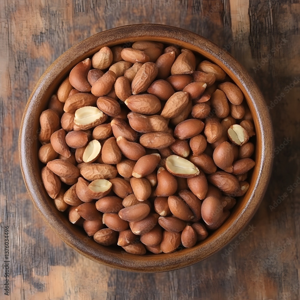 Overhead Shot of Bowl Filled with Roasted Peanuts Overhead Shot of Bowl Filled with Roasted Peanuts