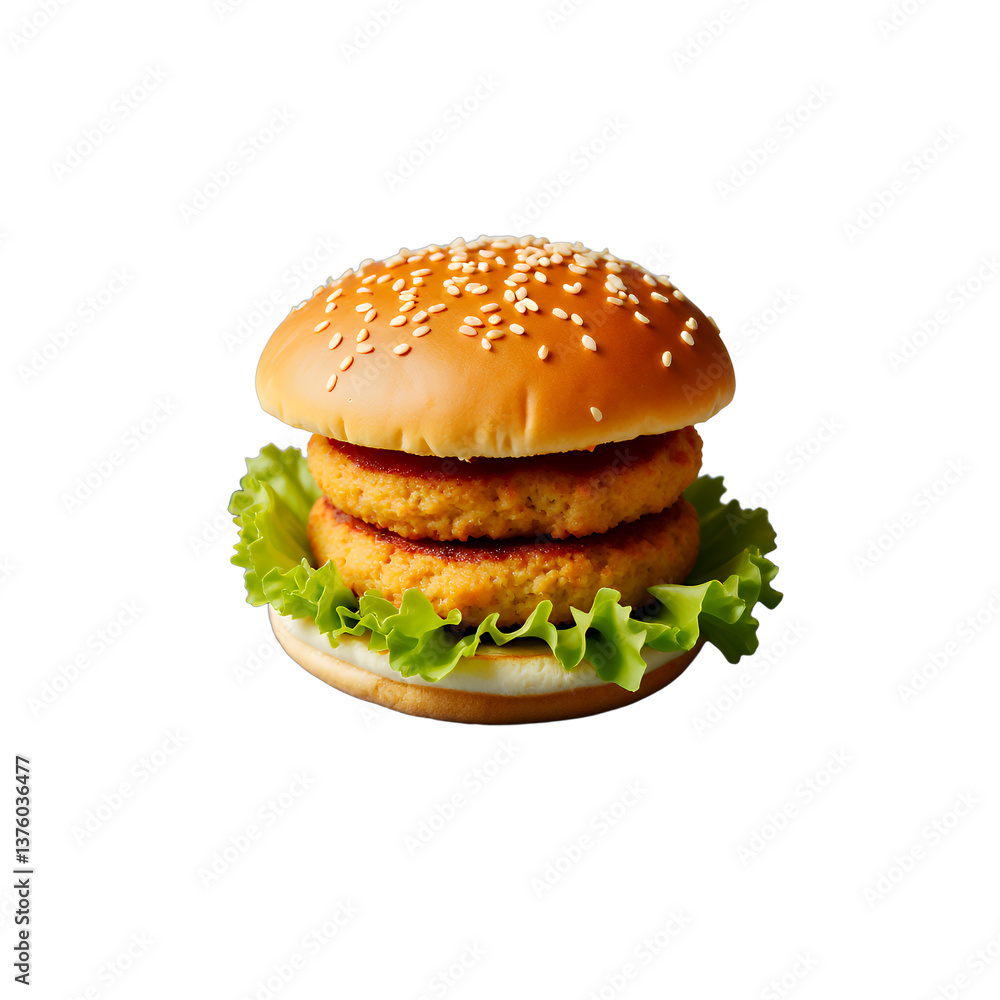 Double Patty Burger with Lettuce, Transparent Background. Double Patty Burger with Lettuce, Transparent Background.