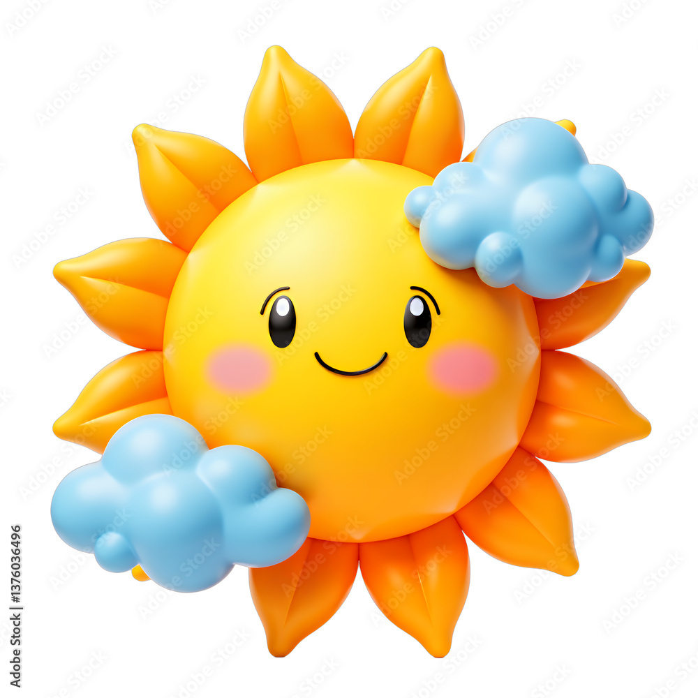 Cute Sun & Clouds 3D Render, Transparent Background, Weather Icon. Cute Sun & Clouds 3D Render, Transparent Background, Weather Icon.